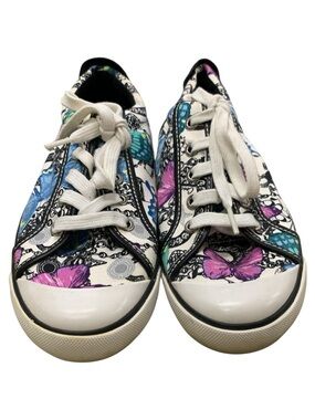 Coach Butterfly-Print Canvas Sneakers in White, Blue & Purple S8